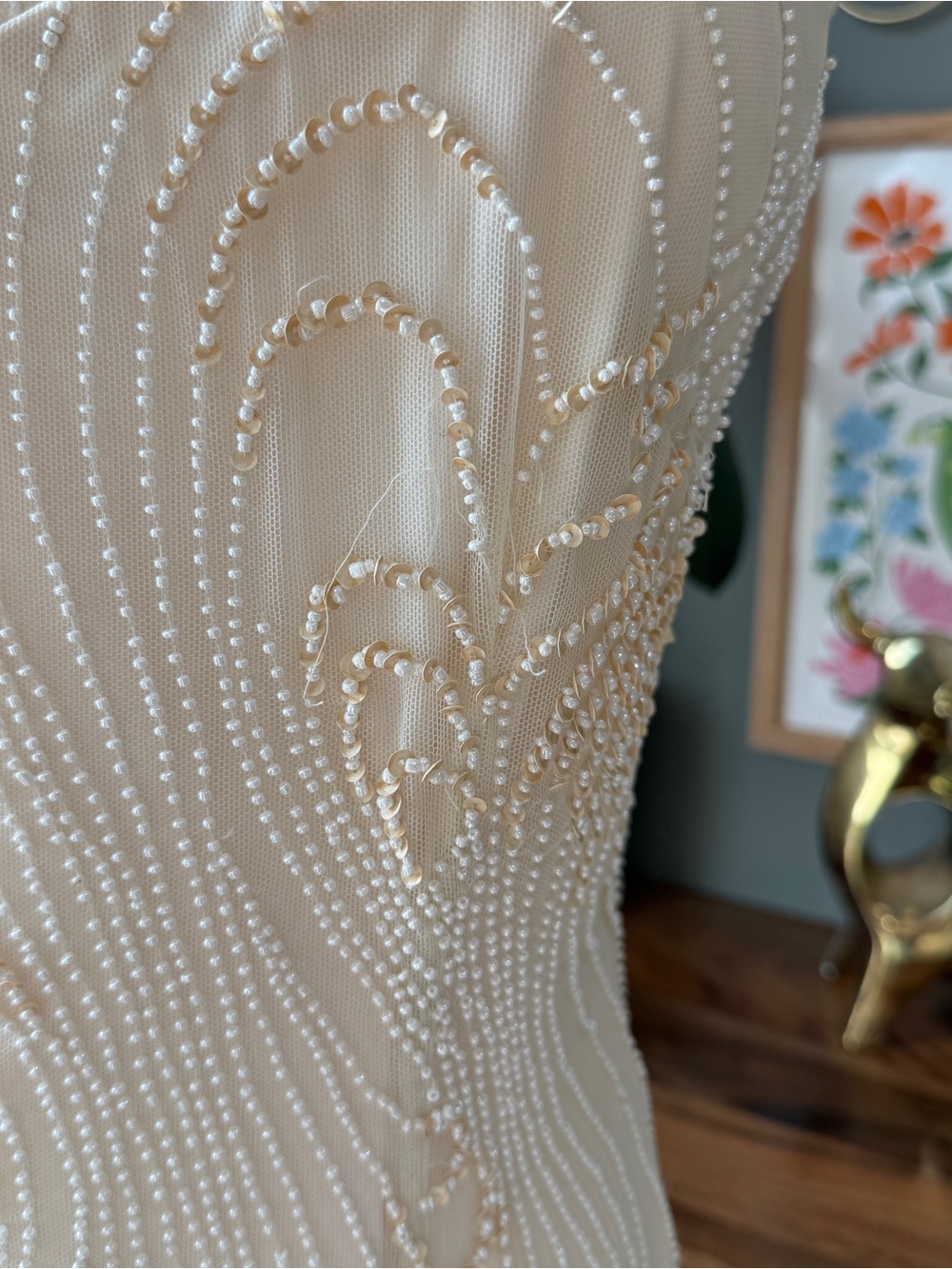 Basix II Ivory Beaded Formal Midi Dress with Matching Shawl Size 6 - Picture 3 of 11